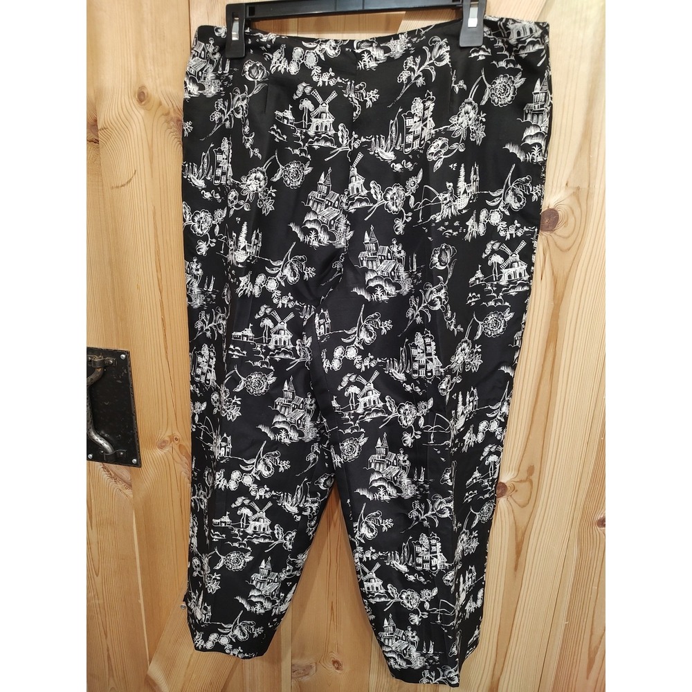 VTG 100% Silk Allison Taylor Ankle Pants Women Sz 14 Lined Side Zip Oriental